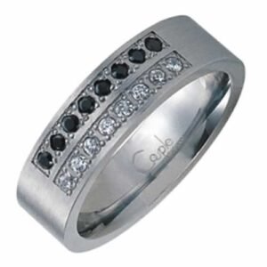 Stainless Steel with Clear and Black Cubic Zirconias Ring