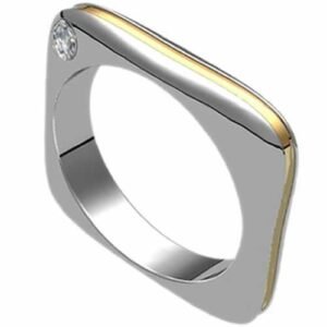 Stainless Steel Ring with 18K Gold Stripe and Diamond