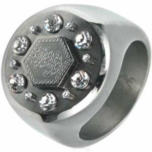 X-LARGE Wide Stainless Steel Ring With Dollar Sign and Crystal Stones
