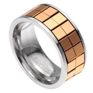 Stainless steel with Rose Gold PVD Grid Ring
