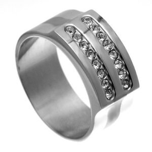 Shinny Finish Ring with CZ's Double Line Pattern
