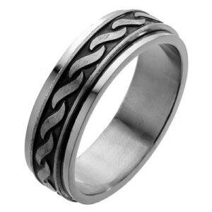 Stainless Steel Spinner Ring with Rope Pattern Design