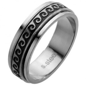 Stainless Steel Spinner Ring with Waves Design
