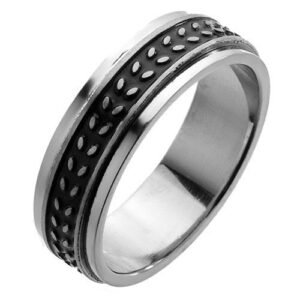 Stainless Steel Spinner Ring with Wheat Design