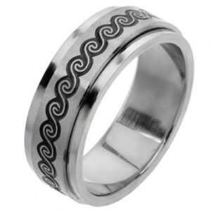 Stainless Steel Spinner Ring with Swirl Design