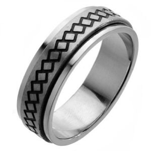 Stainless Steel Spinner Ring with Square pattern