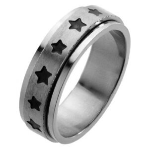 Stainless Steel Spinner Ring with Stars Design