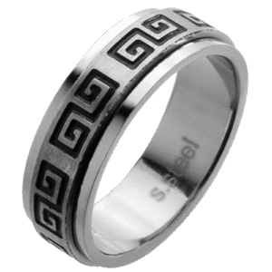 Stainless Steel Spinner Ring with Greek Key Design