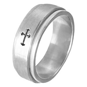 Stainless Steel Spinner Ring w/ Cross