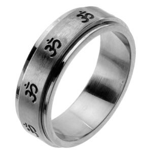 Stainless Steel Spinner Ring with OM Symbol Design