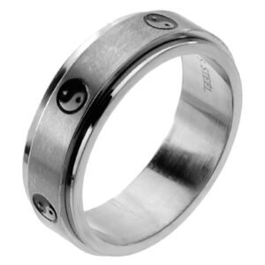 Stainless Steel Spinner Ring with Yin Yang Design
