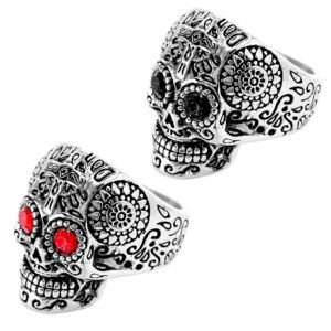 Stainless Steel Day of the Dead Skull w/ Cz Eyes Ring