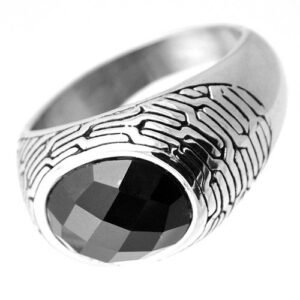 Stainless Steel Mens Ring with Onyx