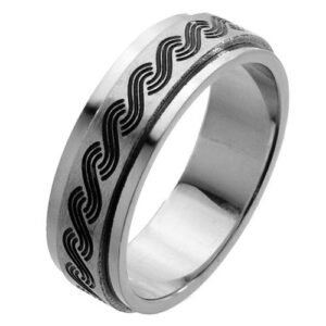 Stainless Steel Spinner Ring with Black Braid Design