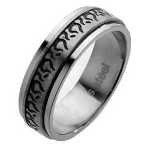 Stainless Steel Spinner Ring with Flames Design