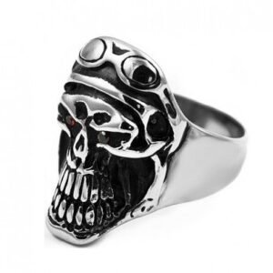 Stainless Steel Skull Ring with Motorcycle goggles