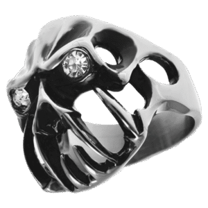 Stainless Steel Gothic Skull Ring w/ CZ Eyes