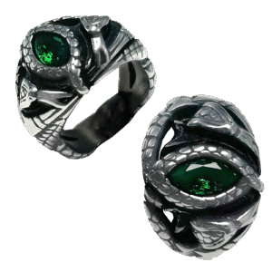 Stainless Steel Biker & Snake Ring with Green cz
