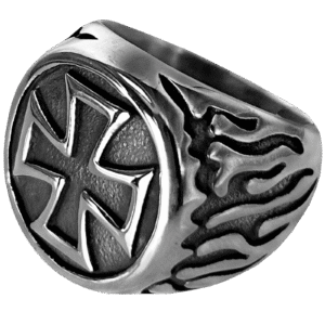 Stainless Steel Cross with Flames Ring