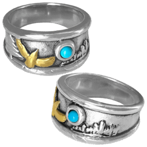 Stainless Steel Gold Eagle & Turquoise in Forest Ring
