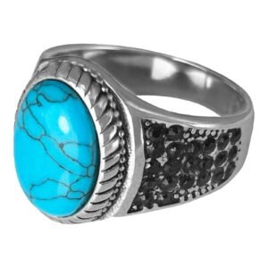 Stainless Steel Turquoise w/ Black CZ Ring