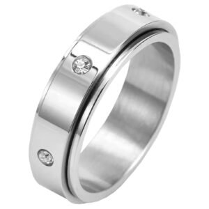 Stainless Steel with CZ Stone Spinner Ring
