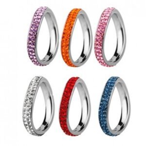 Slightly Curved Stainless Steel Ring With Foiled CZ Stones