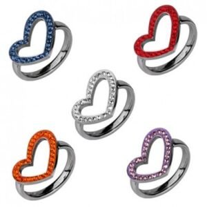 Stainless Steel Ring With CZ Encrusted Cut out Heart