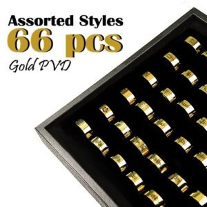 66pcs PCK - Assorted Stainless Steel rings w/PVD Gold