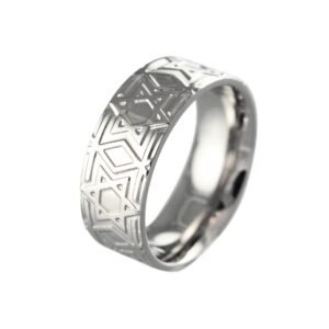 Stainless Steel Ring With Star Of David Pattern