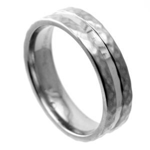 Grade 23 Titanium Ring with Hammered Edges and Shinny Center Groove - 6mm