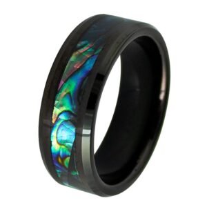 Tungsten Black PVD Ring with Holographic Design