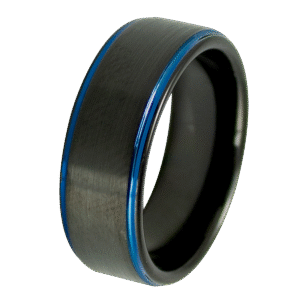 Tungsten Black PVD Ring with Blue Edges