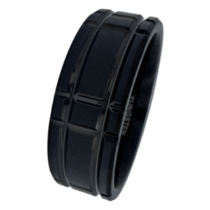 Black Tungsten Ring with Lines