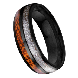 Black Tungsten Ring with Wood & Silver Line