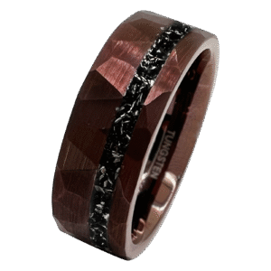 Hammered Coffee Tungsten Ring w/ Crushed Black Line