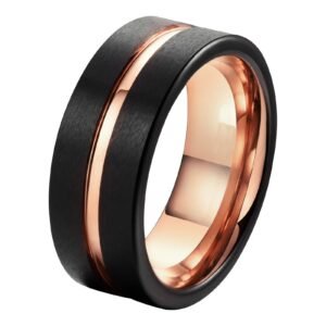 Tungsten Black and Rose Gold Accent Ring