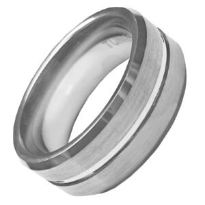 Tungsten Silver Ring w/ Centered Line