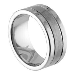Polished Edges and Satin Finish Center Tungsten Carbide Ring - 8mm