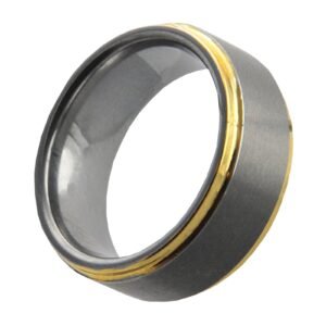 Dark Grey Tungsten Ring w/ Gold PVD Trim