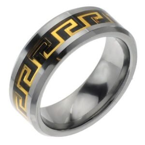 Tungsten Ring with Greek Design