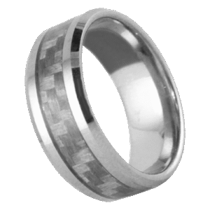 Contemporary Tungsten Ring With Grey Carbon Fiber Inlay