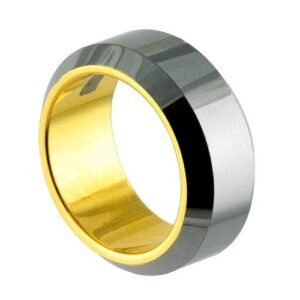 Tungsten Carbide Ring Beveled Edge with Gold PVD