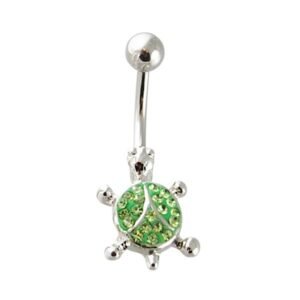 Surgical Steel Peridot Encrusted Turtle Belly Ring
