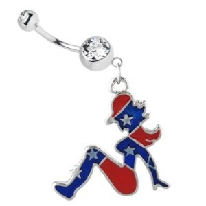 Rebel Dangling Confederate Flag Girl Belly Ring