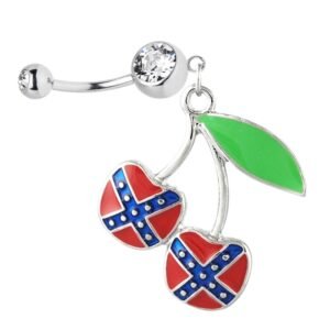 Confederate Rebel Flag Cherry Double Jeweled Belly Ring