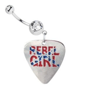 Dangling Stars & Bars Rebel Girl Heart Charm Belly Ring