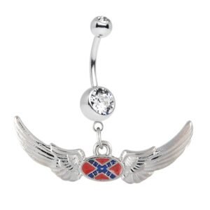 Rebel Dangling Confederate Flag Angel Wings Belly Ring