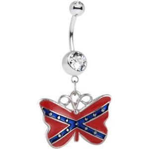 Dangling Stars & Bars Butterfly Double Jeweled Belly Ring