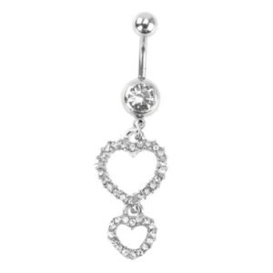 316L Surgical Steel Belly Ring With Dangling Jeweled Hearts